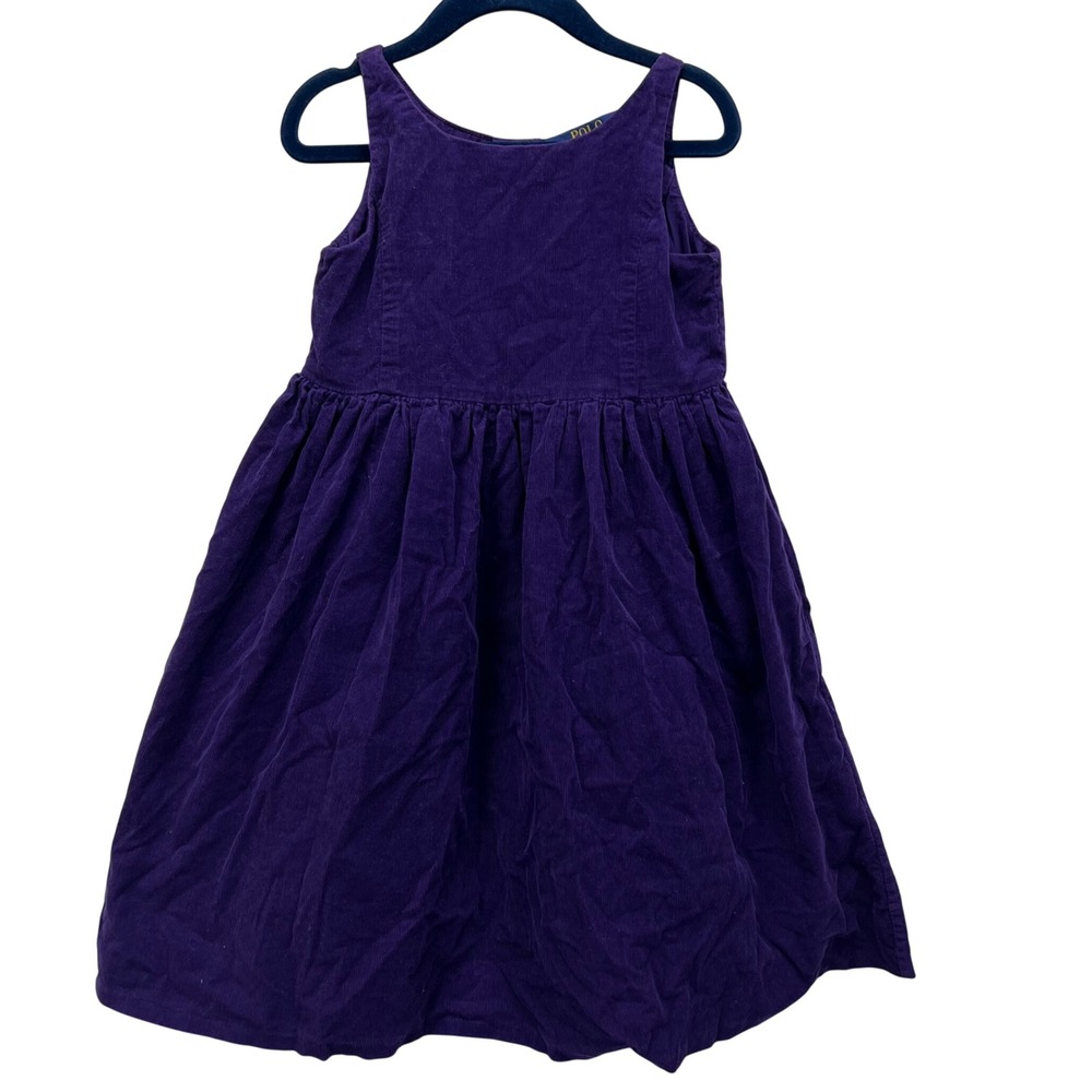 VTG 90s Polo Ralph Lauren Girls Purple Corduroy Pinafore Jumper Dress 4T Lined